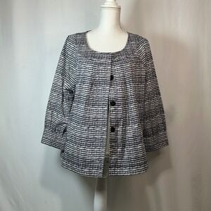 Apostrophe Women's Size 18 Black White Geometric 3/4 Sleeve Button Front Jacket